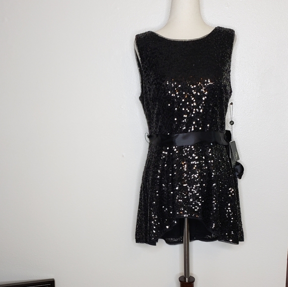 NEW Adrianna Papell Black Sequin Peplum Top Celeb Style Designer Luxury Mobwife - Picture 6 of 12